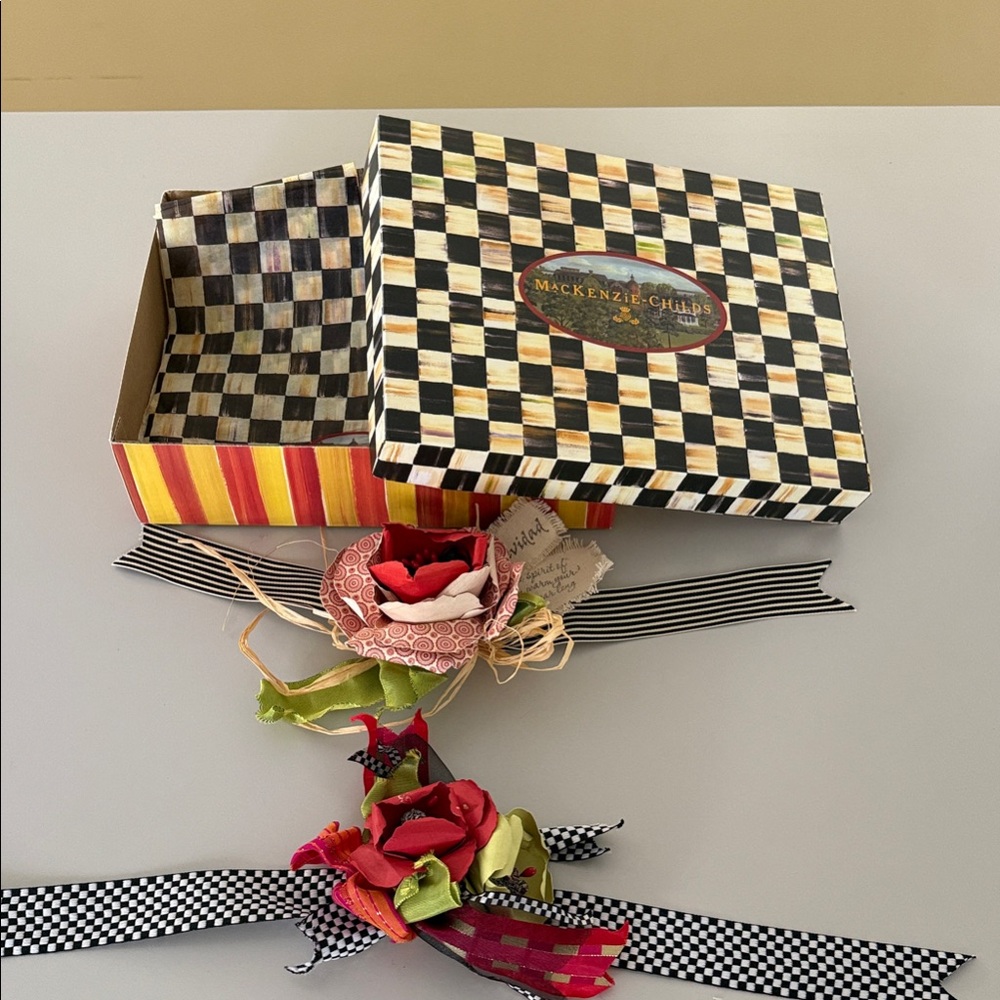 MacKenzie-Childs Checkered Gift Box with Floral Accents